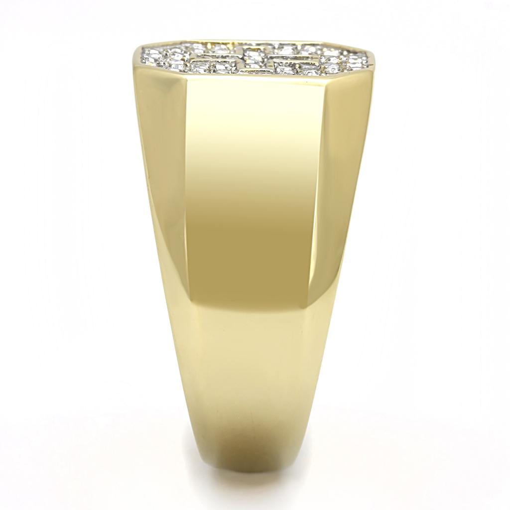 TK3270 - Two-Tone IP Gold (Ion Plating) Stainless Steel Ring with Top Grade Crystal  in Clear-3
