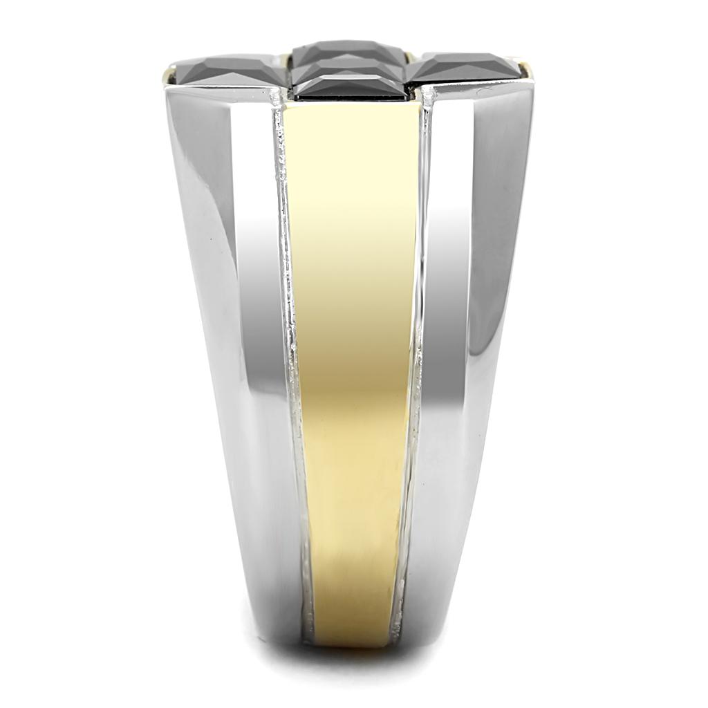 TK3271 - Two-Tone IP Gold (Ion Plating) Stainless Steel Ring with AAA Grade CZ  in Black Diamond-3
