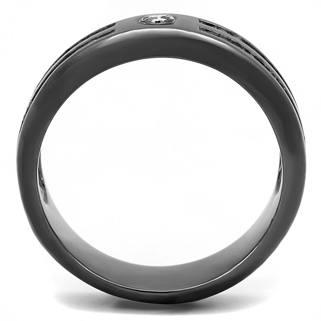 TK3275 - IP Light Black  (IP Gun) Stainless Steel Ring with AAA Grade CZ  in Clear-2