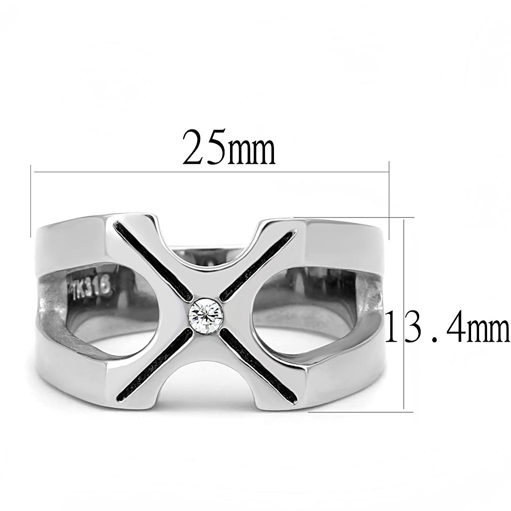 TK3278 - High polished (no plating) Stainless Steel Ring with AAA Grade CZ  in Clear-1