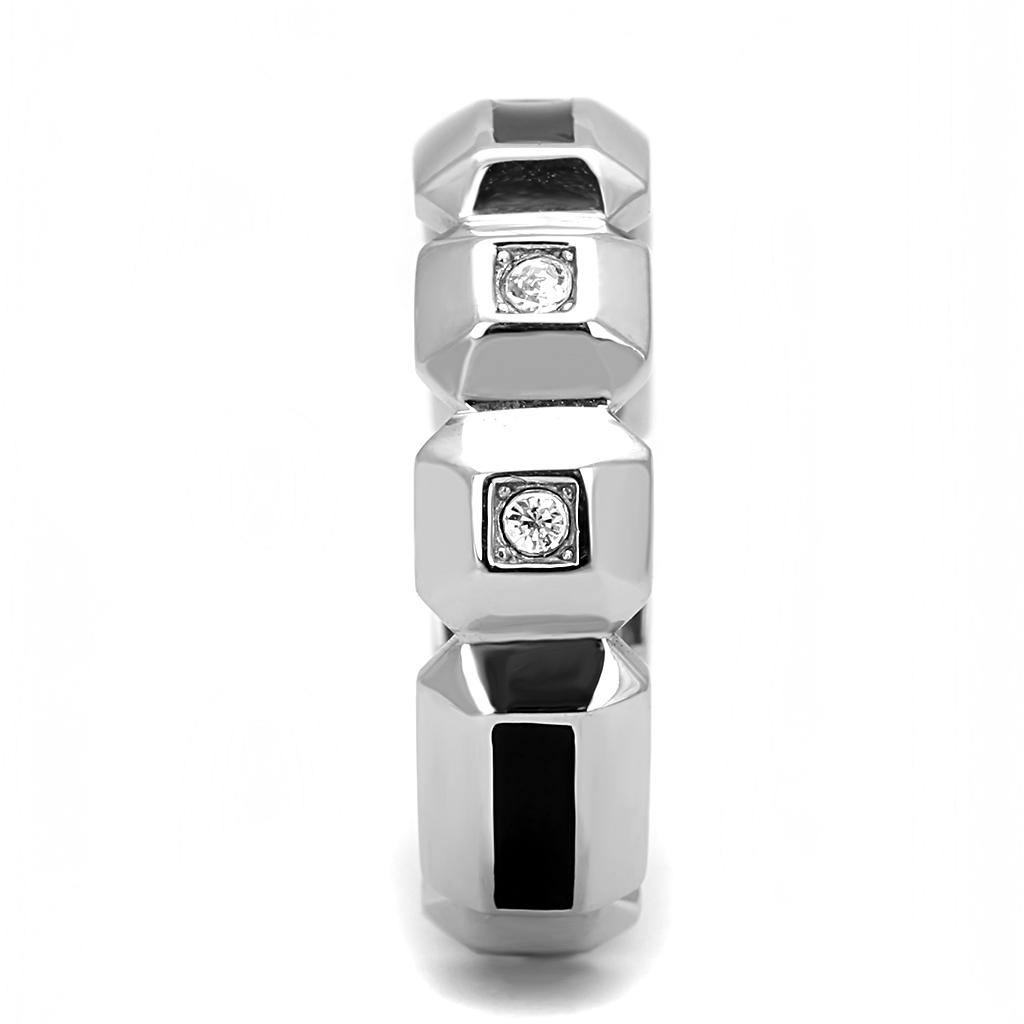 TK3281 - High polished (no plating) Stainless Steel Ring with Top Grade Crystal  in Clear-3