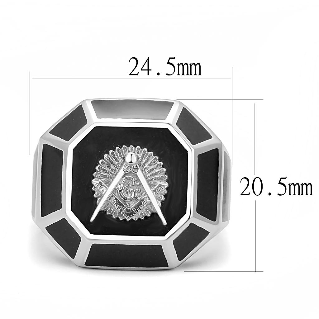 TK3282 - High polished (no plating) Stainless Steel Ring with Epoxy  in Jet-1
