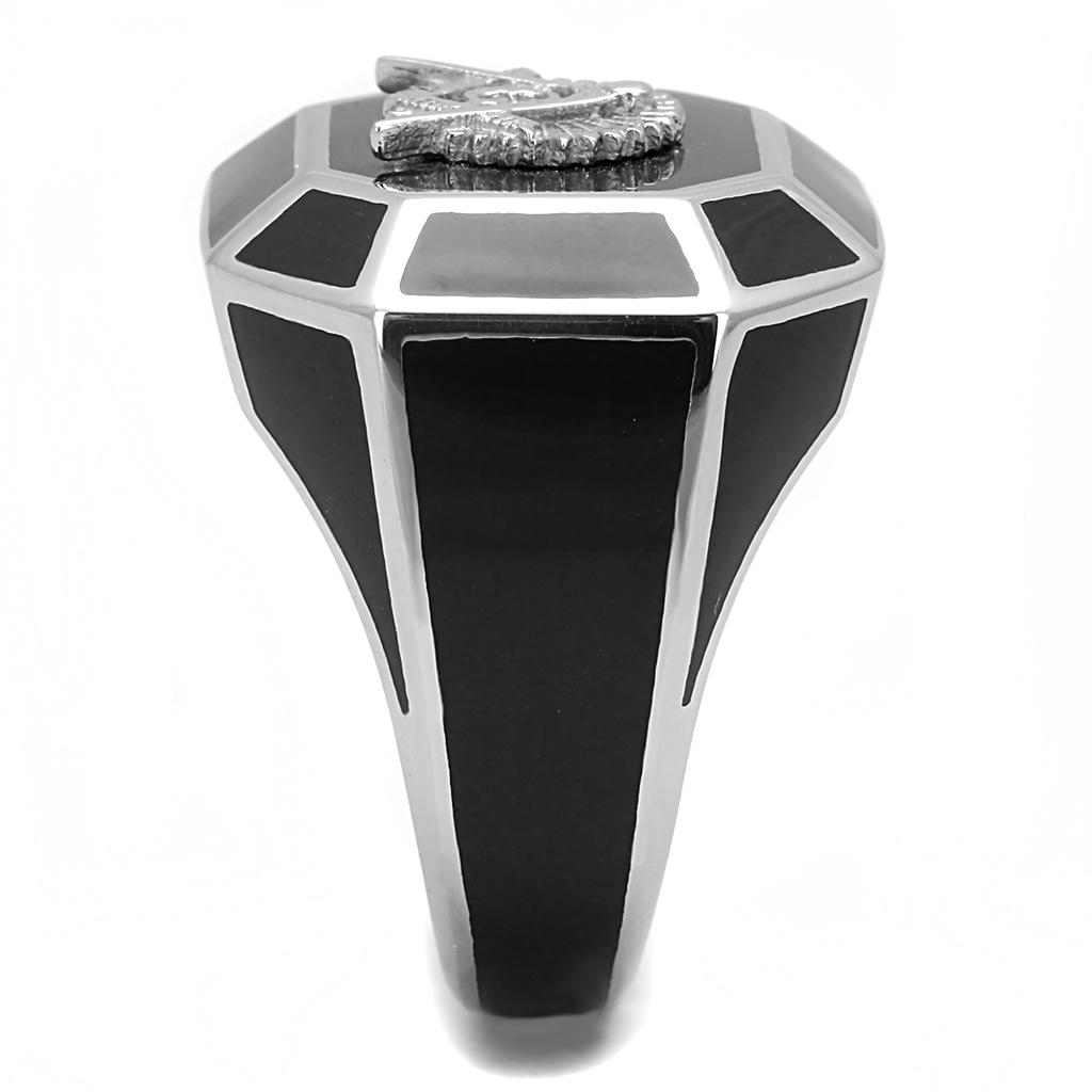 TK3282 - High polished (no plating) Stainless Steel Ring with Epoxy  in Jet-3