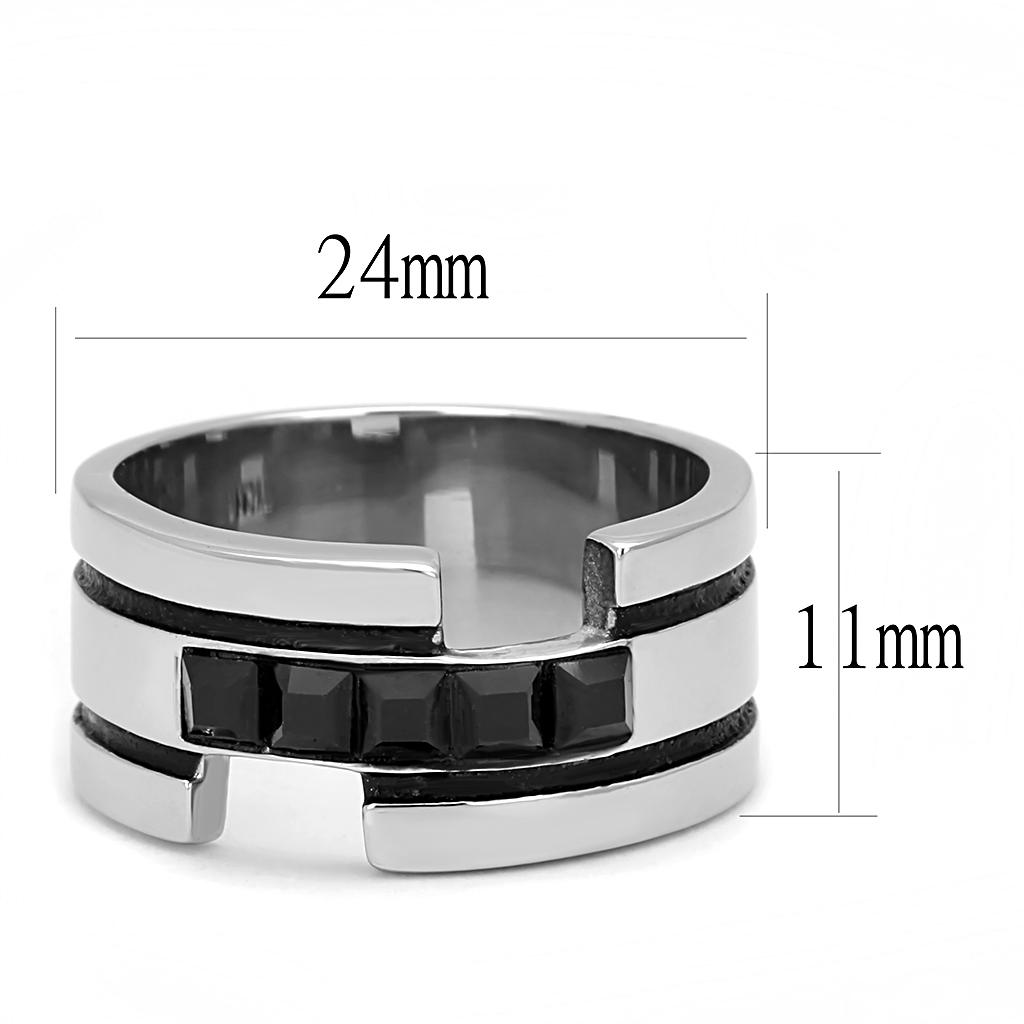 TK3284 - High polished (no plating) Stainless Steel Ring with Top Grade Crystal  in Jet-1