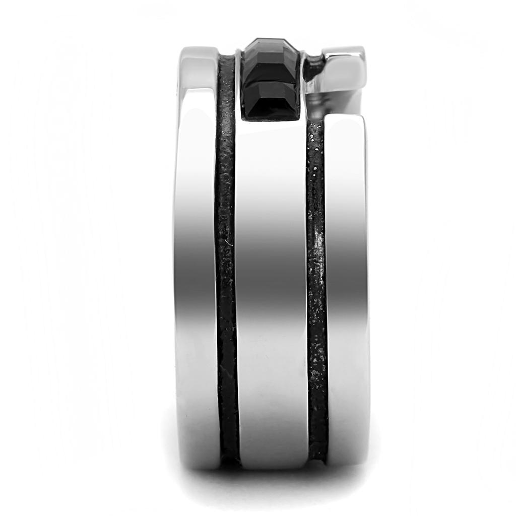 TK3284 - High polished (no plating) Stainless Steel Ring with Top Grade Crystal  in Jet-3