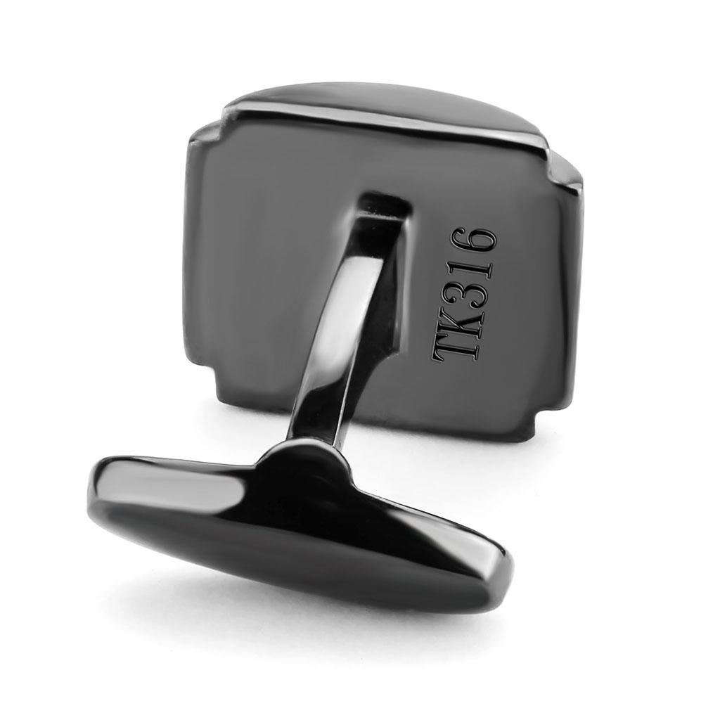 TK3290 - IP Light Black  (IP Gun) Stainless Steel Cufflink with Semi-Precious Oligoclase in Animal pattern-2