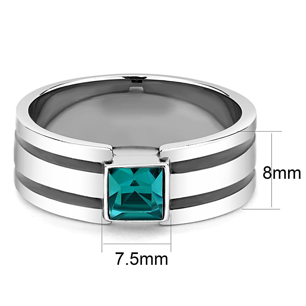 TK3291 - High polished (no plating) Stainless Steel Ring with Top Grade Crystal  in Blue Zircon-1