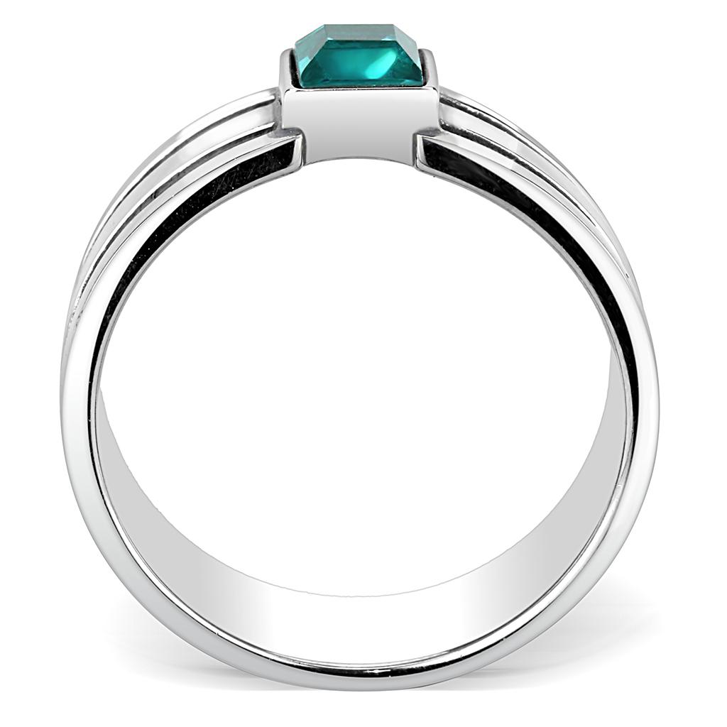 TK3291 - High polished (no plating) Stainless Steel Ring with Top Grade Crystal  in Blue Zircon-2