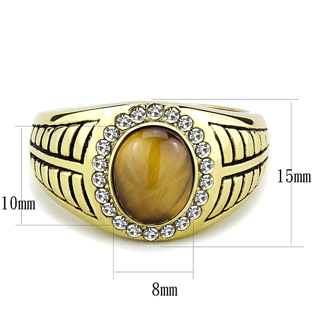 TK3293 - IP Gold(Ion Plating) Stainless Steel Ring with Synthetic Tiger Eye in Topaz-1