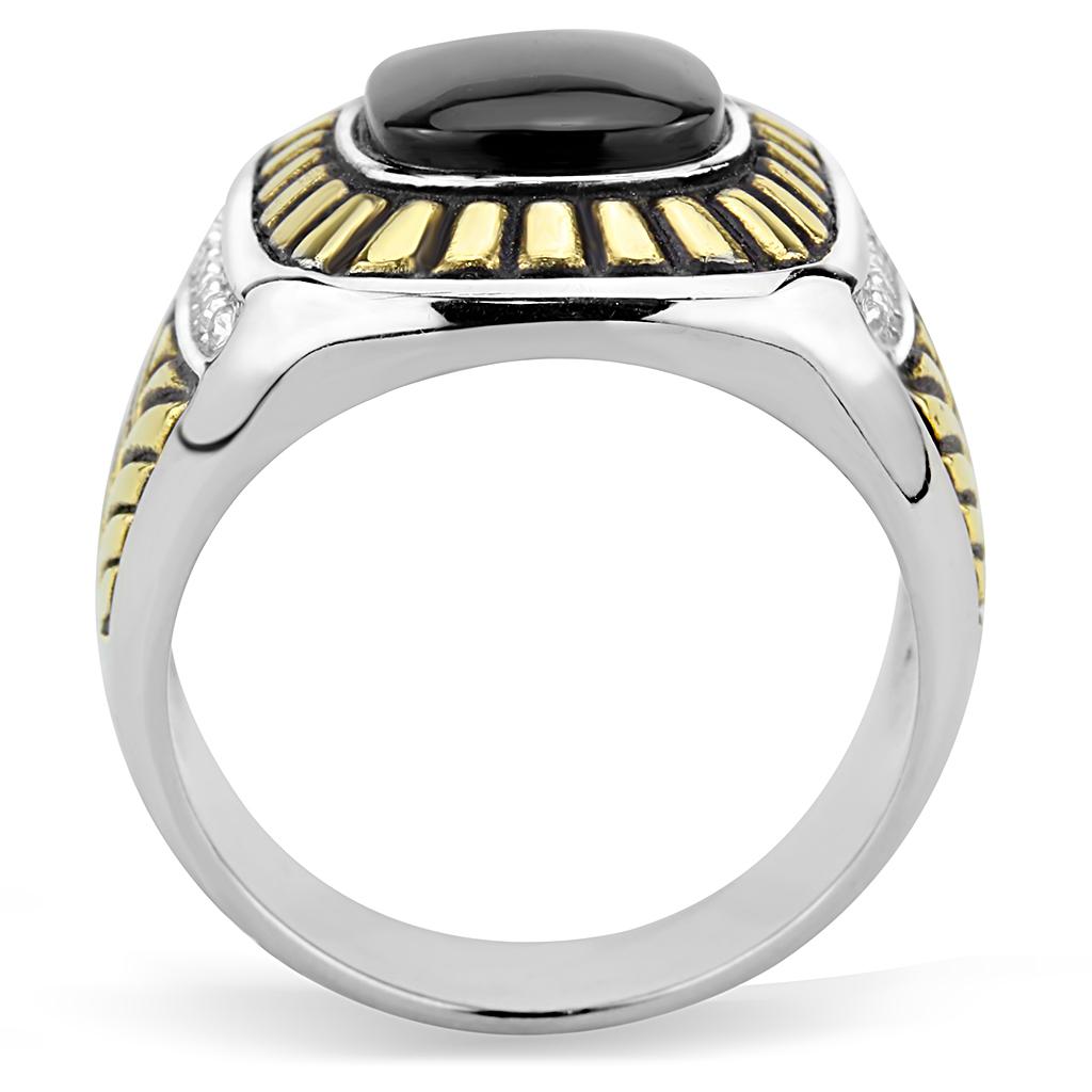 TK3294 - Two-Tone IP Gold (Ion Plating) Stainless Steel Ring with Synthetic Onyx in Jet-2