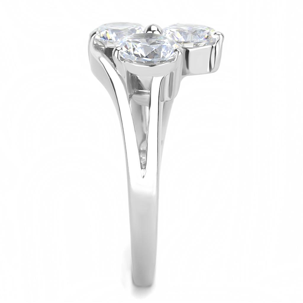 TK3430 - High polished (no plating) Stainless Steel Ring with AAA Grade CZ  in Clear-3