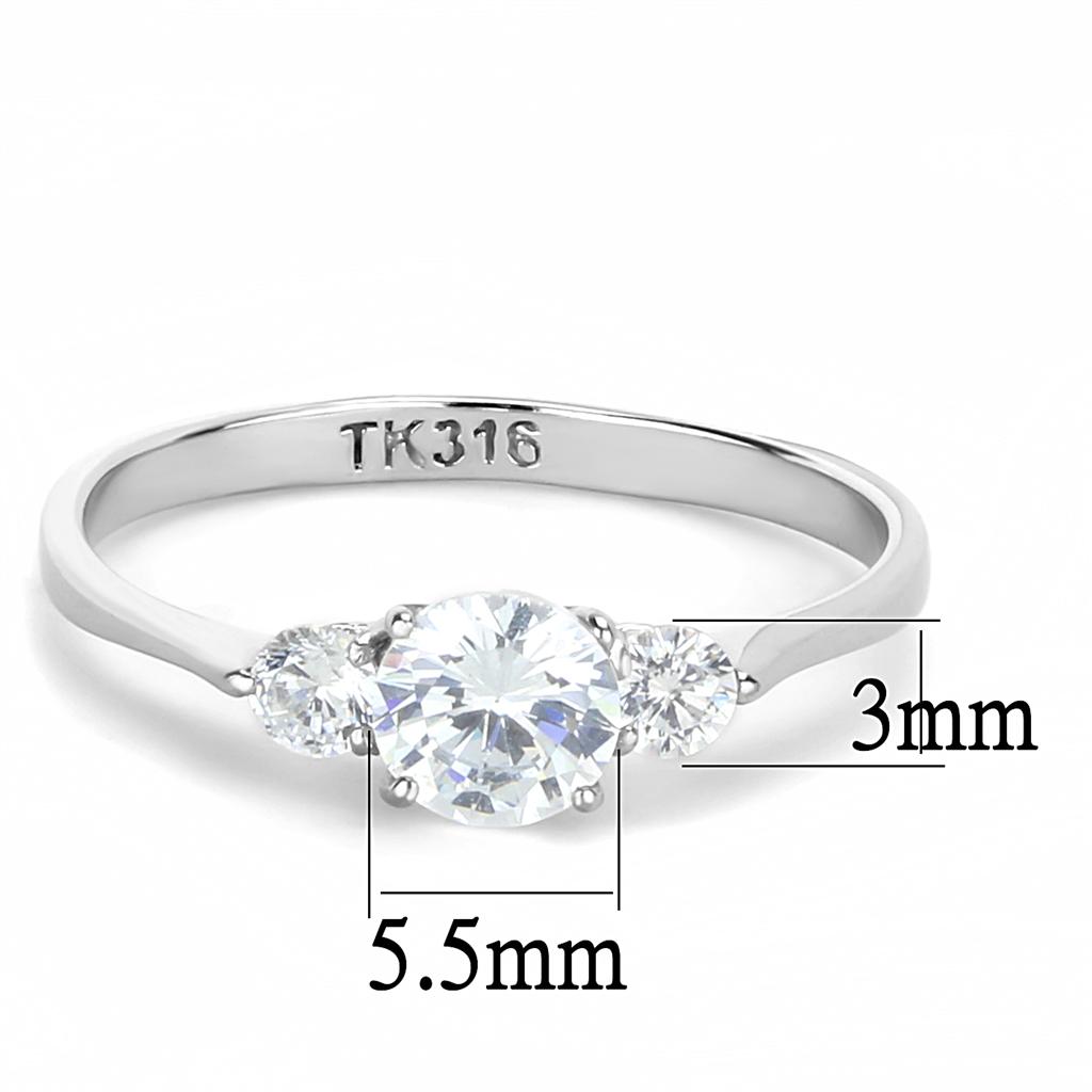 TK3431 - High polished (no plating) Stainless Steel Ring with AAA Grade CZ  in Clear-1