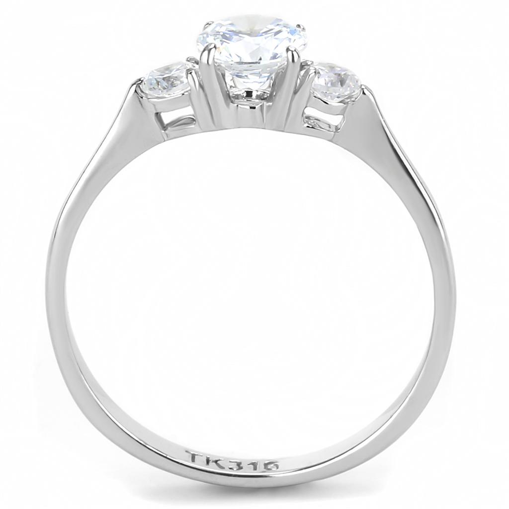 TK3431 - High polished (no plating) Stainless Steel Ring with AAA Grade CZ  in Clear-2