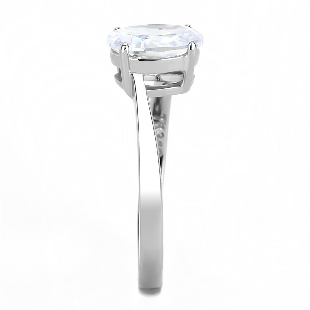 TK3433 - High polished (no plating) Stainless Steel Ring with AAA Grade CZ  in Clear-3