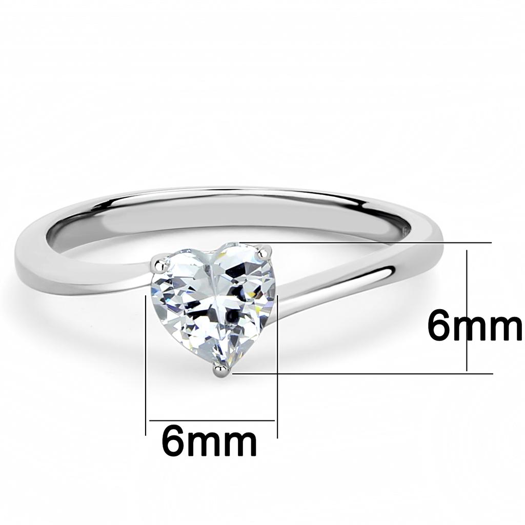TK3434 - High polished (no plating) Stainless Steel Ring with AAA Grade CZ  in Clear-1