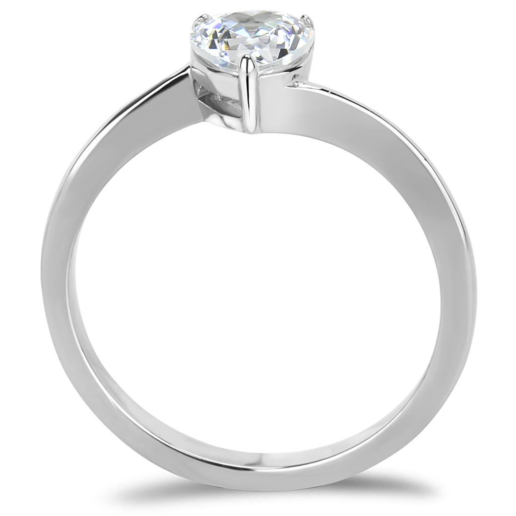TK3434 - High polished (no plating) Stainless Steel Ring with AAA Grade CZ  in Clear-2