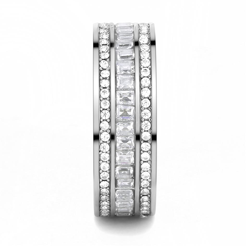 TK3435 - High polished (no plating) Stainless Steel Ring with AAA Grade CZ  in Clear-3