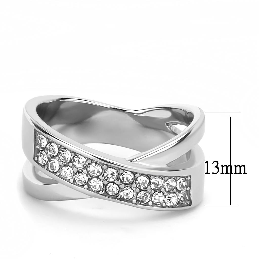 TK3436 - High polished (no plating) Stainless Steel Ring with Top Grade Crystal  in Clear-1