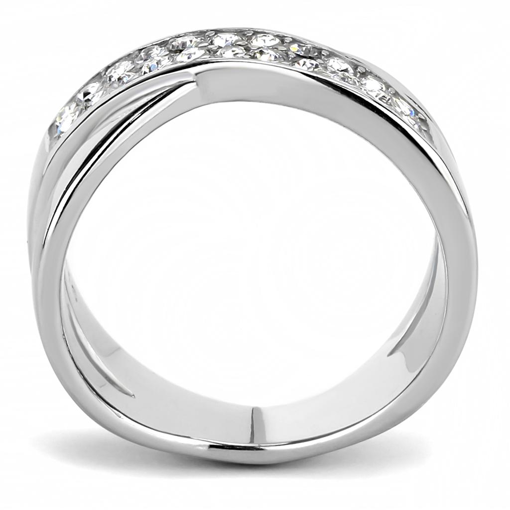 TK3436 - High polished (no plating) Stainless Steel Ring with Top Grade Crystal  in Clear-2