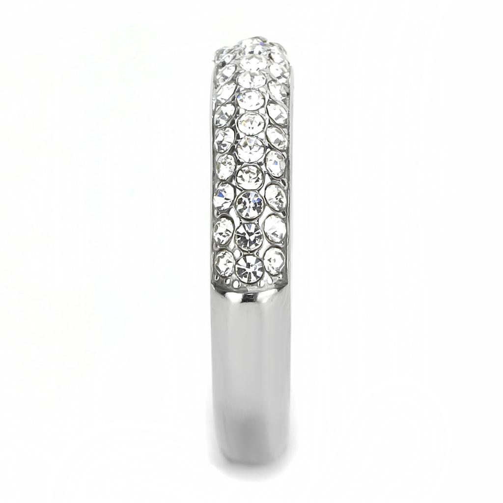 TK3437 - High polished (no plating) Stainless Steel Ring with Top Grade Crystal  in Clear-3