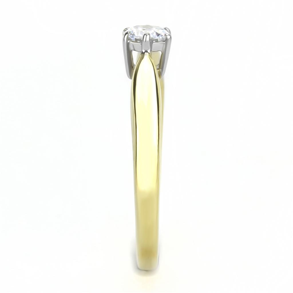 TK3440 - Two-Tone IP Gold (Ion Plating) Stainless Steel Ring with AAA Grade CZ  in Clear-3