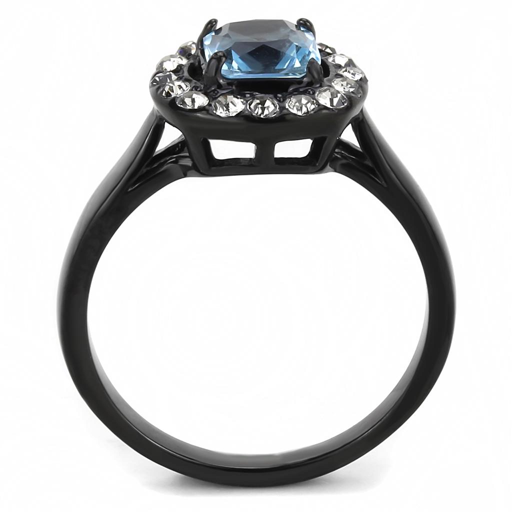 TK3443 - IP Black(Ion Plating) Stainless Steel Ring with Synthetic Synthetic Glass in Sea Blue-2