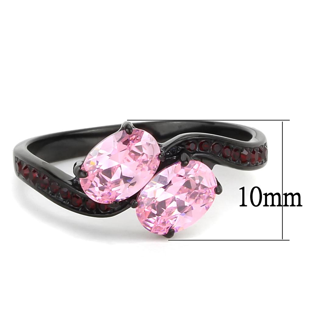 TK3444 - IP Black(Ion Plating) Stainless Steel Ring with AAA Grade CZ  in Rose-1