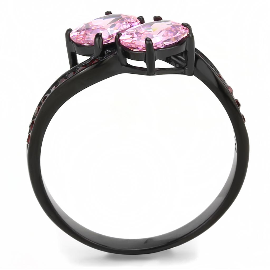 TK3444 - IP Black(Ion Plating) Stainless Steel Ring with AAA Grade CZ  in Rose-2