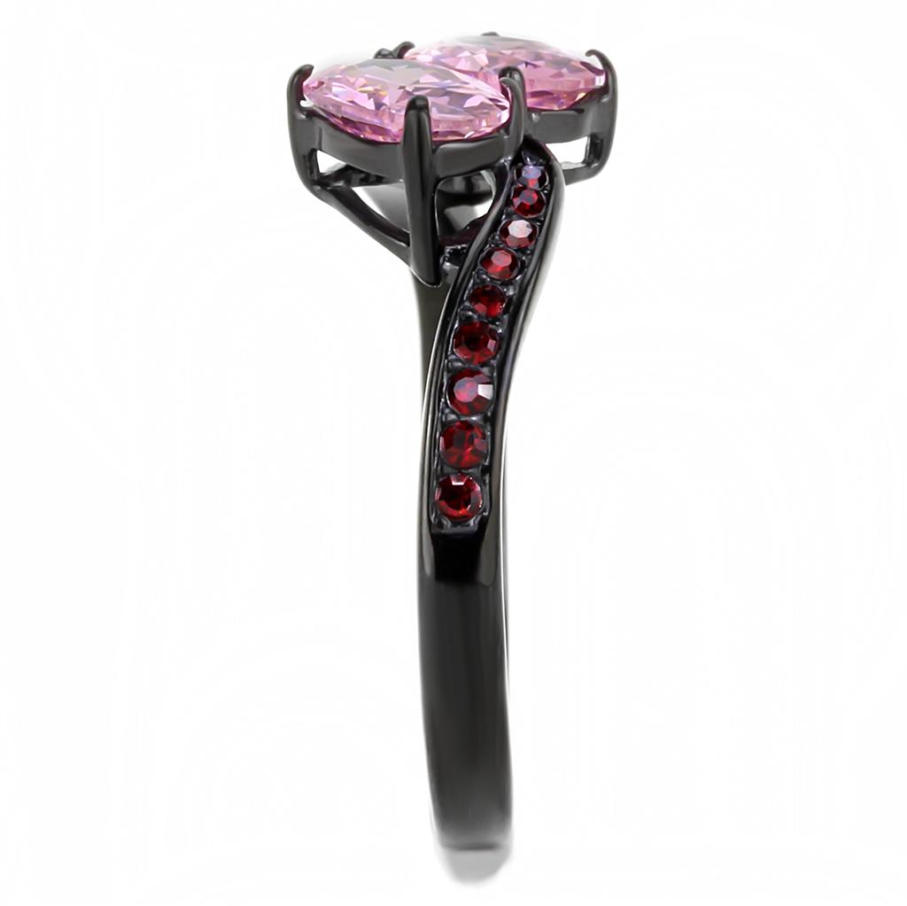 TK3444 - IP Black(Ion Plating) Stainless Steel Ring with AAA Grade CZ  in Rose-3