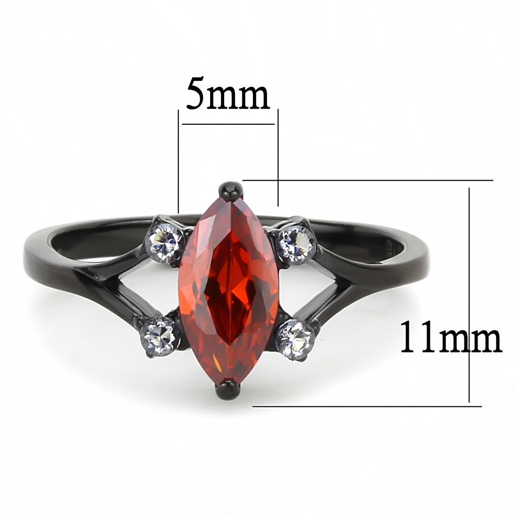 TK3445 - IP Black(Ion Plating) Stainless Steel Ring with AAA Grade CZ  in Garnet-1