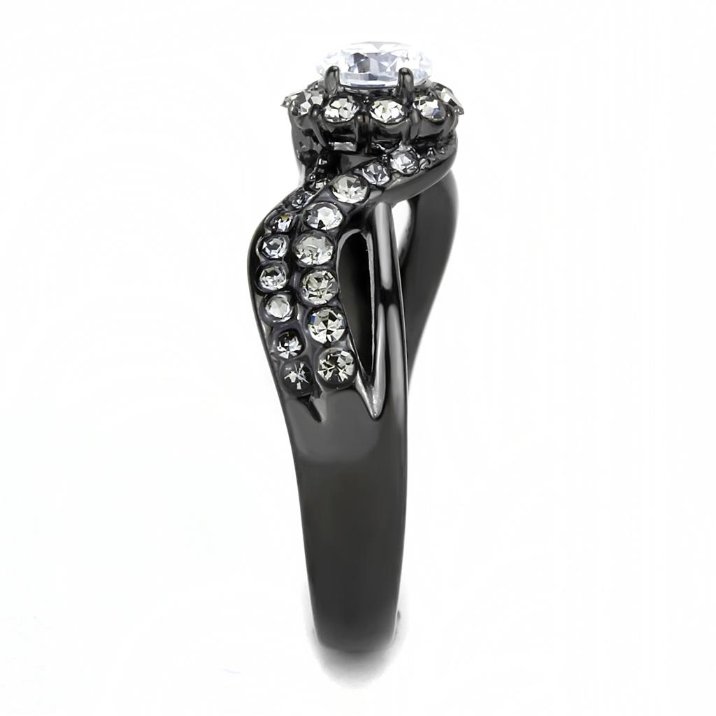 TK3448 - IP Light Black  (IP Gun) Stainless Steel Ring with AAA Grade CZ  in Clear-2