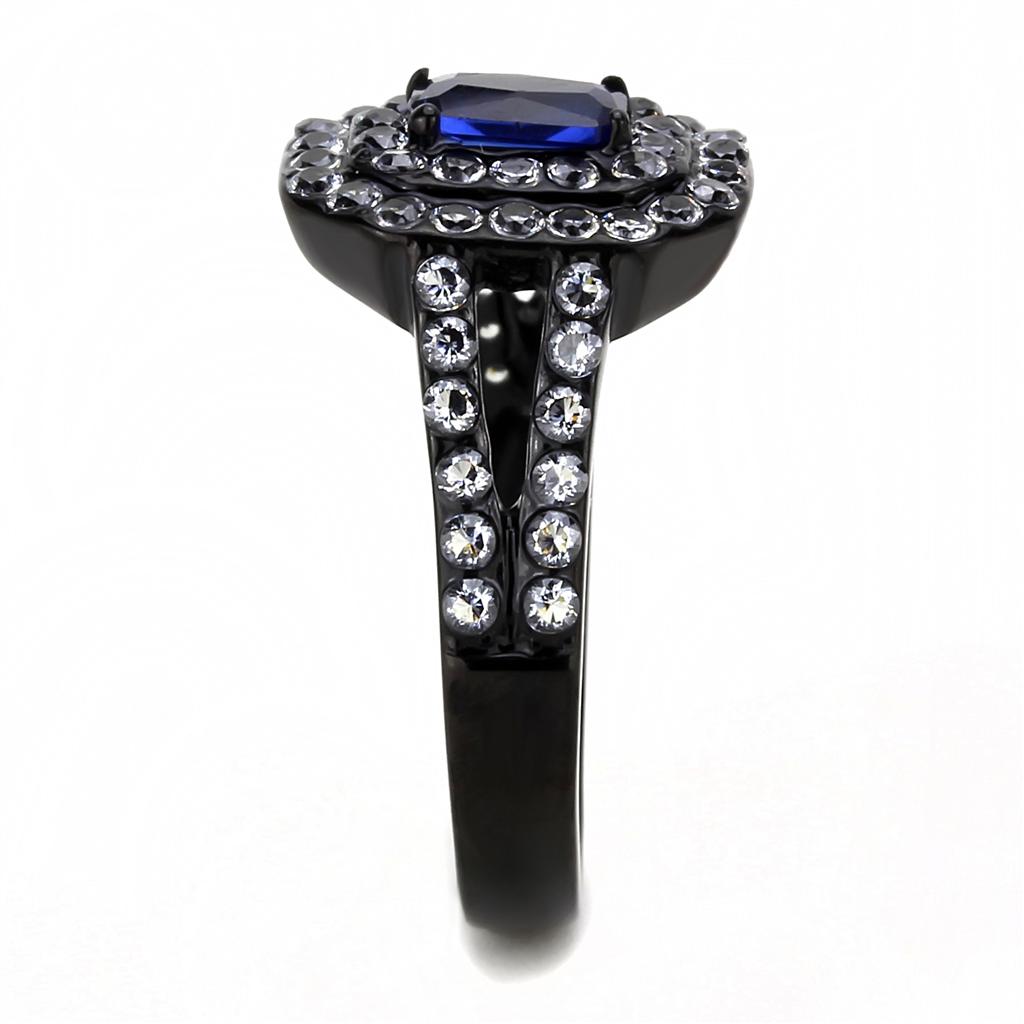 TK3449 - IP Black(Ion Plating) Stainless Steel Ring with Synthetic Synthetic Glass in Montana-3
