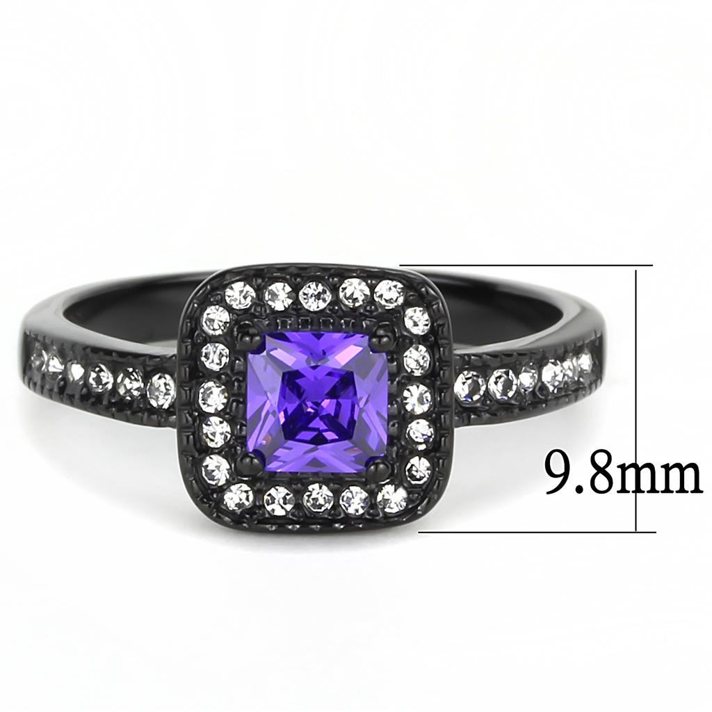 TK3450 - IP Black(Ion Plating) Stainless Steel Ring with AAA Grade CZ  in Tanzanite-1