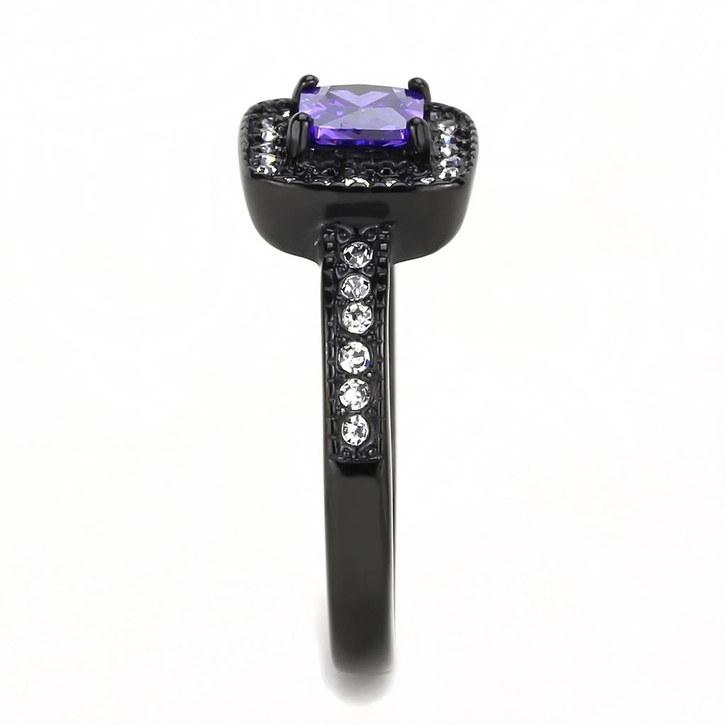 TK3450 - IP Black(Ion Plating) Stainless Steel Ring with AAA Grade CZ  in Tanzanite-3