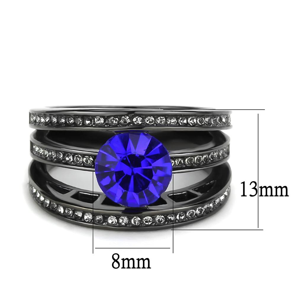TK3453 - IP Light Black  (IP Gun) Stainless Steel Ring with Top Grade Crystal  in Sapphire-1