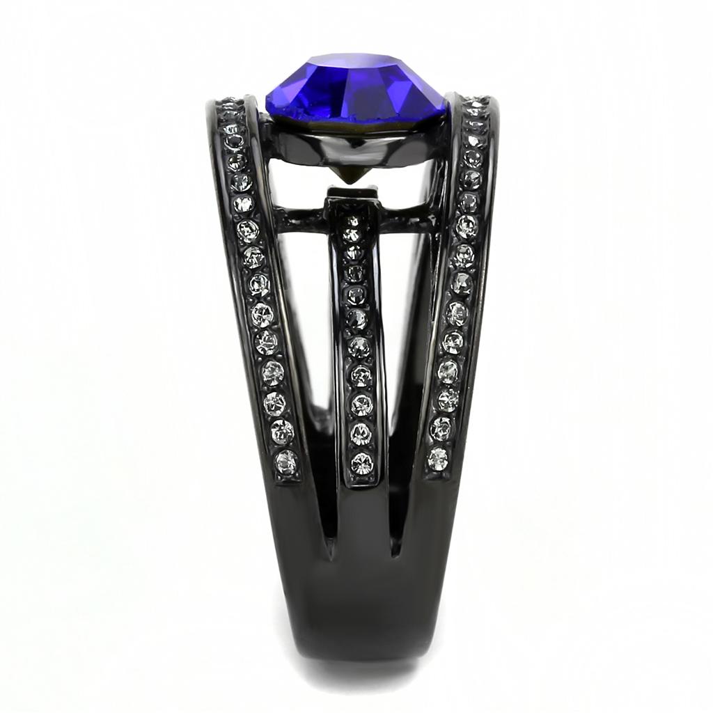 TK3453 - IP Light Black  (IP Gun) Stainless Steel Ring with Top Grade Crystal  in Sapphire-3