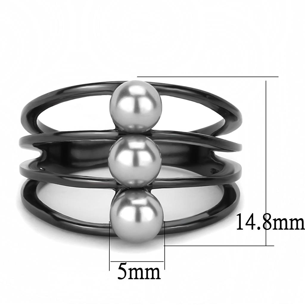 TK3454 - IP Black(Ion Plating) Stainless Steel Ring with Synthetic Pearl in Gray-1