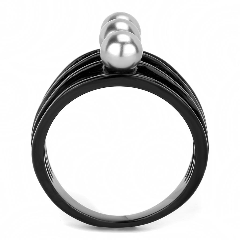 TK3454 - IP Black(Ion Plating) Stainless Steel Ring with Synthetic Pearl in Gray-2