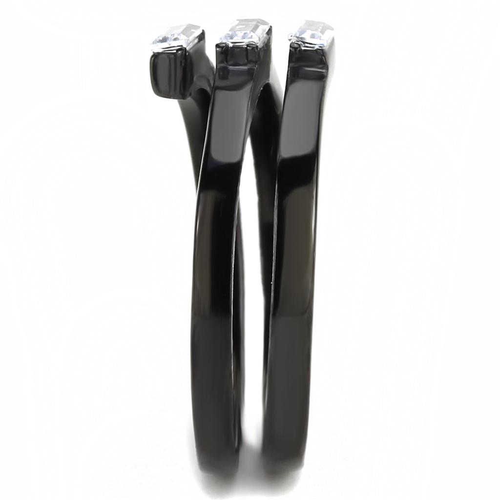 TK3455 - IP Black(Ion Plating) Stainless Steel Ring with AAA Grade CZ  in Clear-3