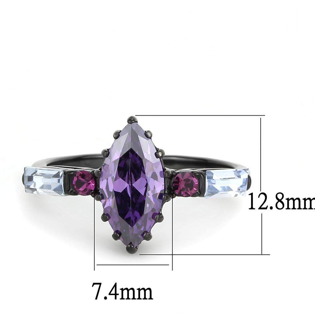 TK3456 - IP Black(Ion Plating) Stainless Steel Ring with AAA Grade CZ  in Amethyst-1
