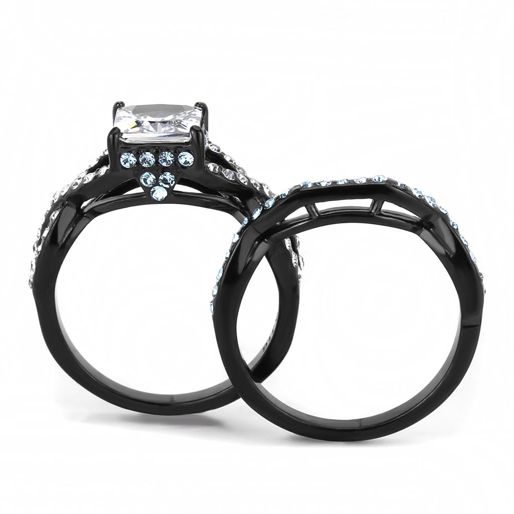 TK3457 - IP Black(Ion Plating) Stainless Steel Ring with AAA Grade CZ  in Clear-2