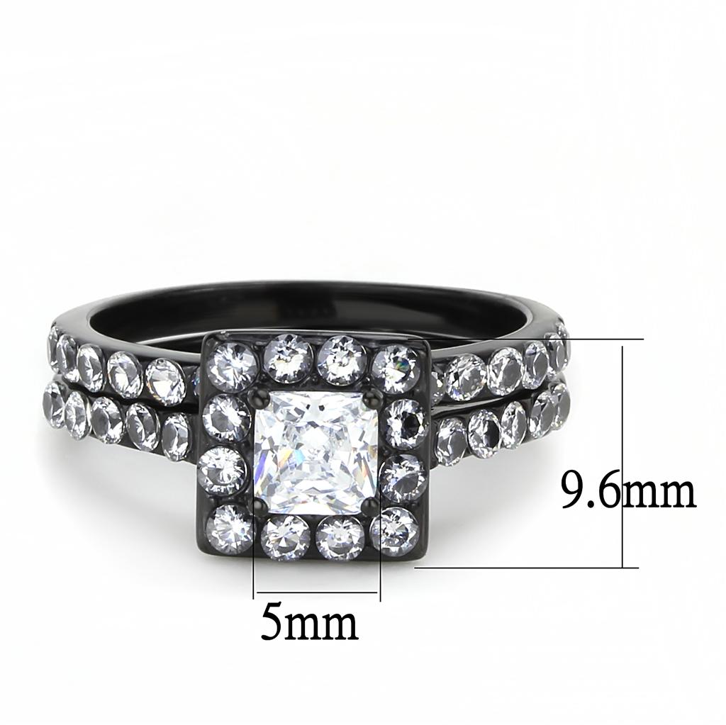 TK3458 - IP Black(Ion Plating) Stainless Steel Ring with AAA Grade CZ  in Clear-1