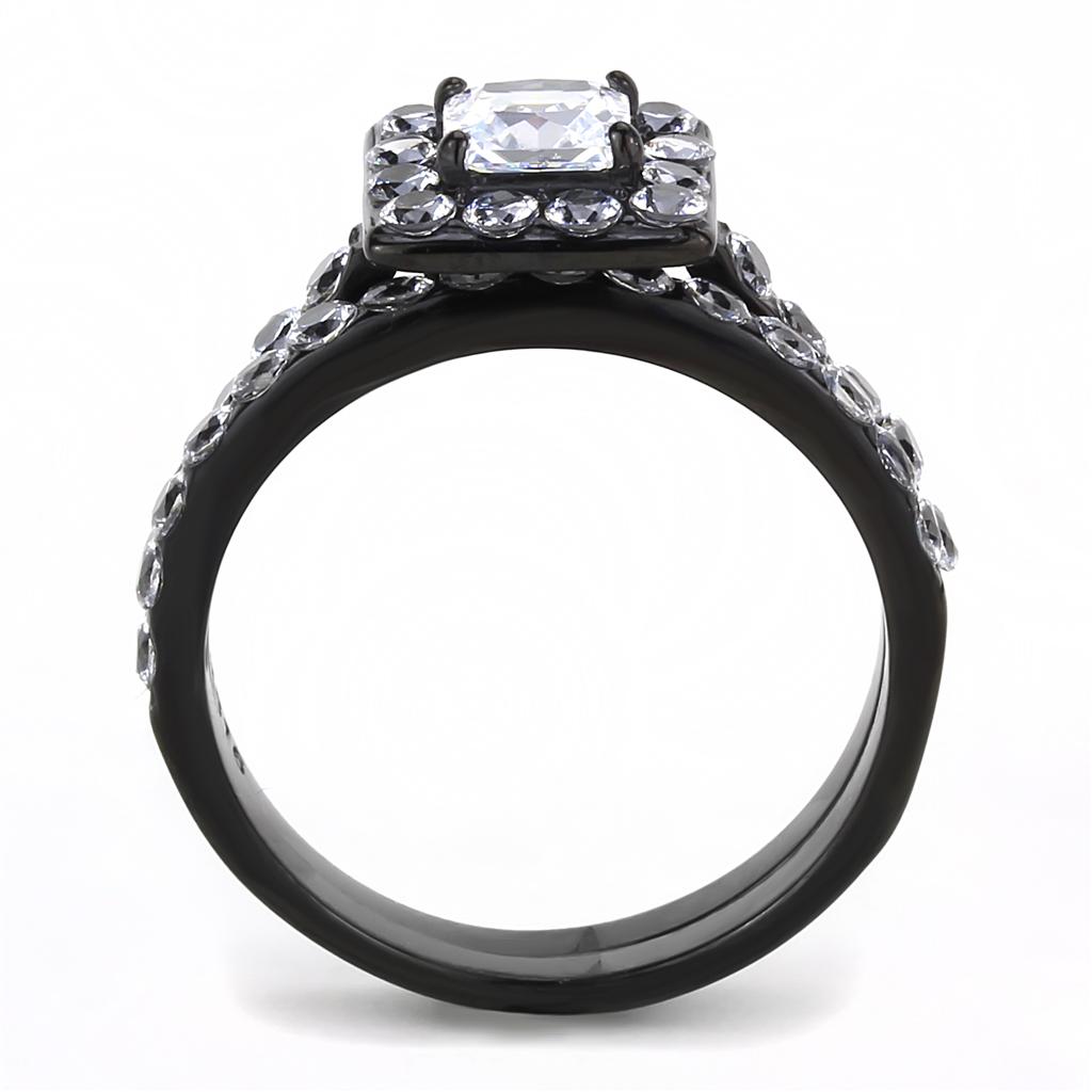 TK3458 - IP Black(Ion Plating) Stainless Steel Ring with AAA Grade CZ  in Clear-2