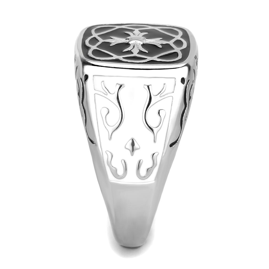 TK3460 - High polished (no plating) Stainless Steel Ring with Epoxy  in Jet-3