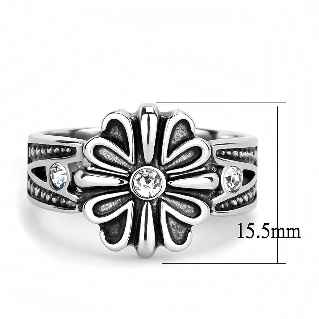TK3462 - High polished (no plating) Stainless Steel Ring with Top Grade Crystal  in Clear-1