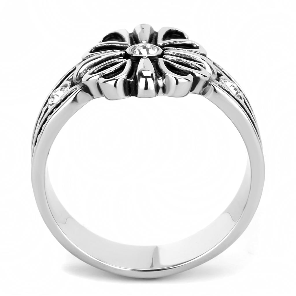 TK3462 - High polished (no plating) Stainless Steel Ring with Top Grade Crystal  in Clear-2