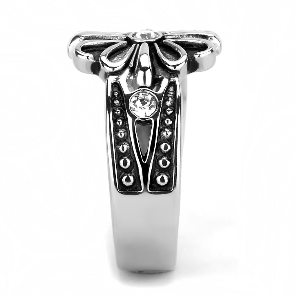 TK3462 - High polished (no plating) Stainless Steel Ring with Top Grade Crystal  in Clear-3