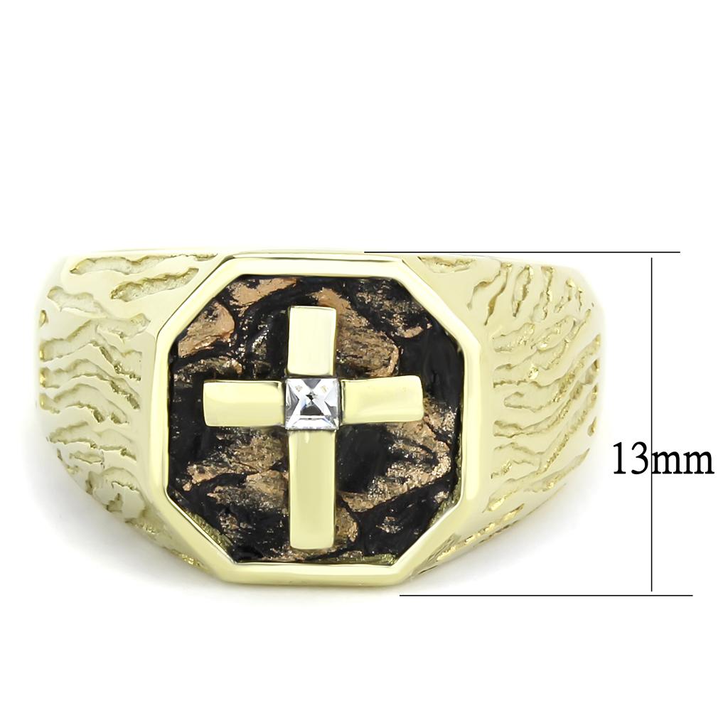 TK3464 - IP Gold(Ion Plating) Stainless Steel Ring with Top Grade Crystal  in Clear-1