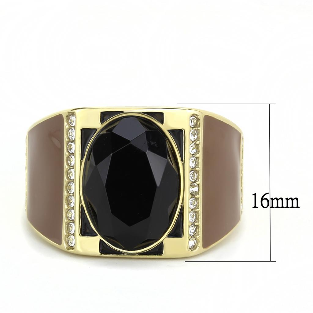 TK3465 - IP Gold(Ion Plating) Stainless Steel Ring with Synthetic Onyx in Jet-1