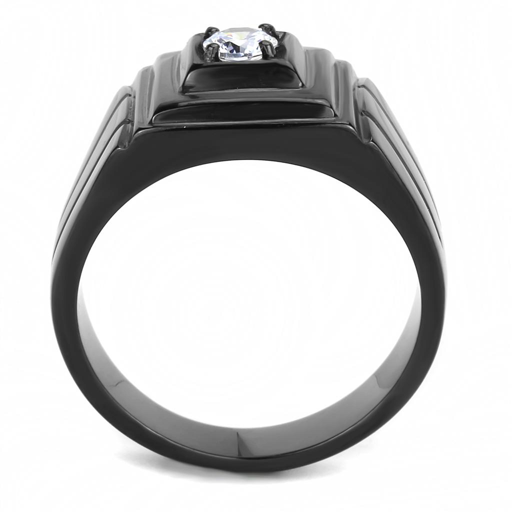 TK3466 - IP Black(Ion Plating) Stainless Steel Ring with AAA Grade CZ  in Clear-2